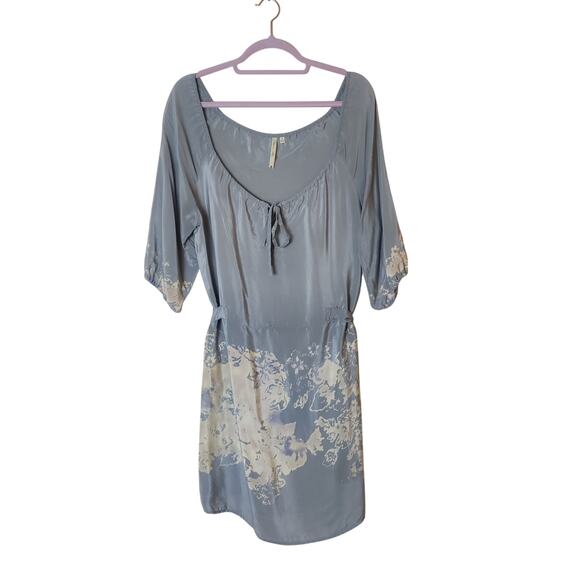Petticoat Alley Silk Gray Abstract Floral Off Shoulder A-line Mini Dress Small - Picture 1 of 13
